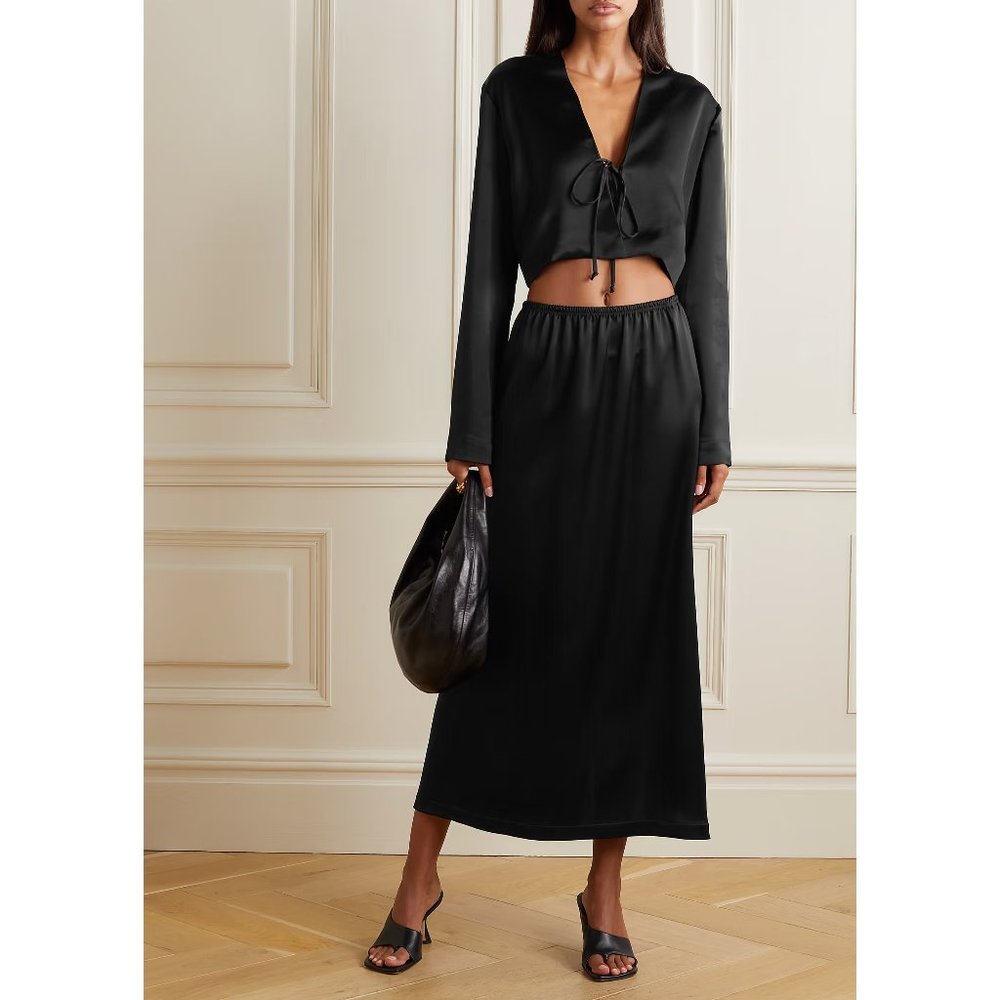 LESET Barb hammered-satin maxi skirt